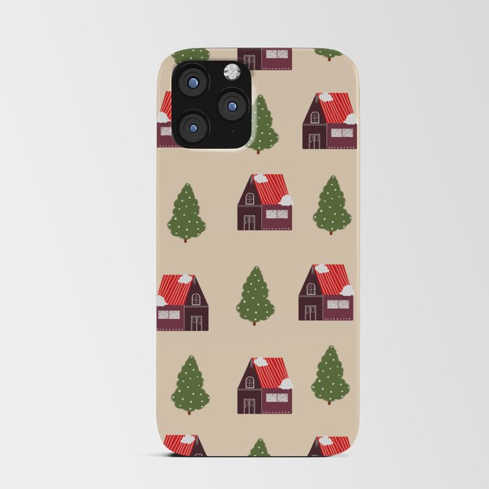 Cute House And Christmas Tree Print Light Pink Pattern iPhone Card Case