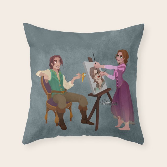 Tangled Rapunzel Short Brown Hair And Flynn Rider Throw Pillow