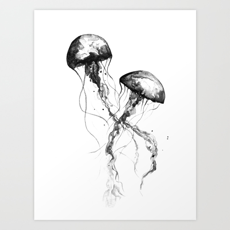 Jellyfish Black And White Art Print By Lubaost Society6