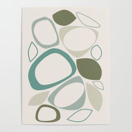 Mid Century Modern Abstract Shapes 8 in Olive Green, Light Green, Teal and Cream Poster