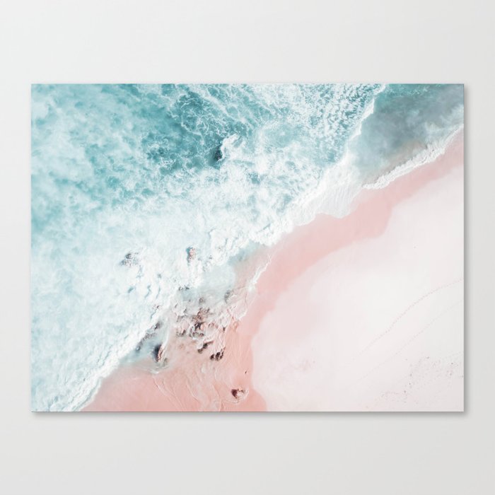 Aerial Ocean Print - Aerial Beach - Pastel Pink Sand - Sea -Travel photography by Ingrid Beddoes Canvas Print