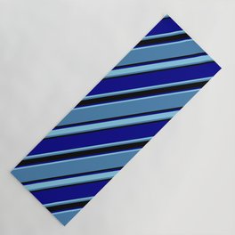 [ Thumbnail: Blue, Black, Dark Blue & Sky Blue Colored Pattern of Stripes Yoga Mat ]