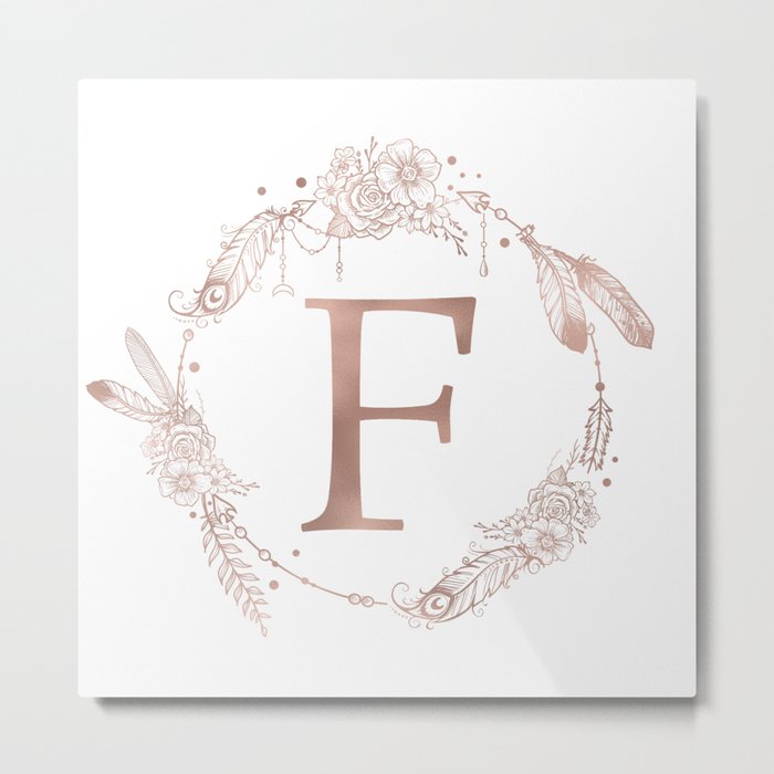 Letter F Rose Gold Pink Initial Monogram Metal Print By Naturemagick Society6