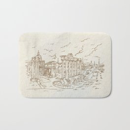 temples in Foro Romano, Rome, Italy hand draw Bath Mat | Graphic, City, Forum, Old, Ancient, Rome, Italy, Hand, Landscape, Drawn 