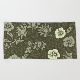 Arts and Crafts Inspired Floral Pattern Green Beach Towel