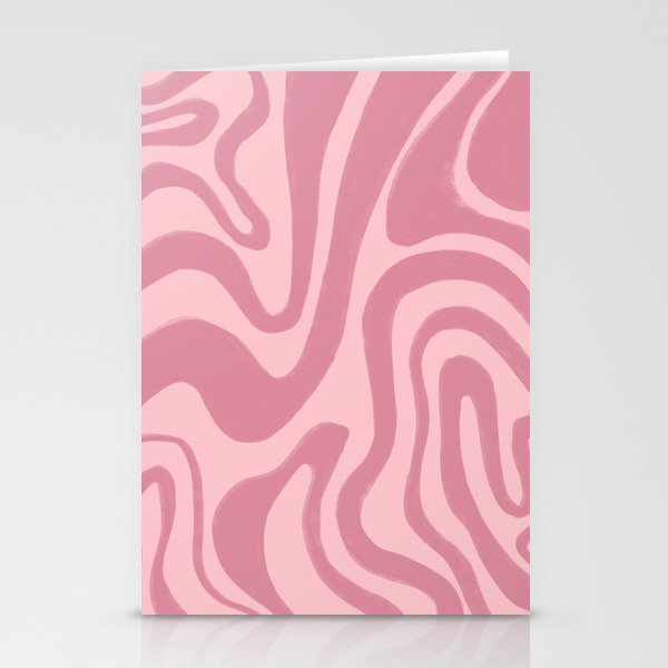 Cozy Hand-Painted Retro Modern Swirl in Rose Pink on Blush Pink Stationery Cards