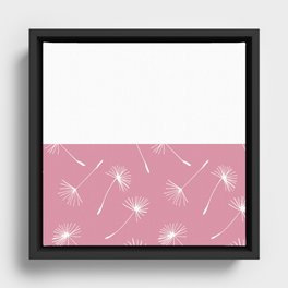 White Dandelion Lace Horizontal Split on Blush Pink Framed Canvas