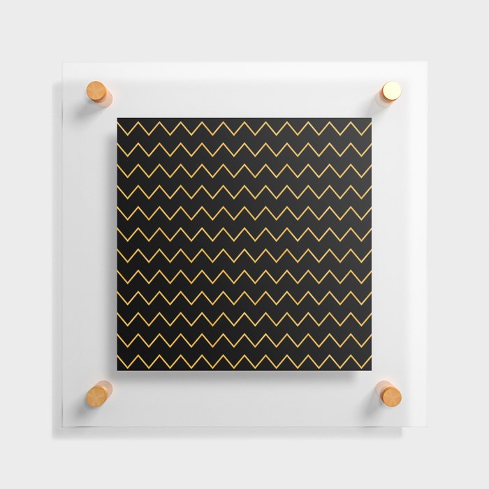 Gold And Black Zig-Zag Line Collection Floating Acrylic Print