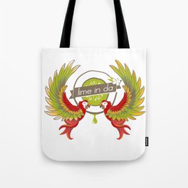 Lime in the coconut and two scarlet macaws. Tote Bag