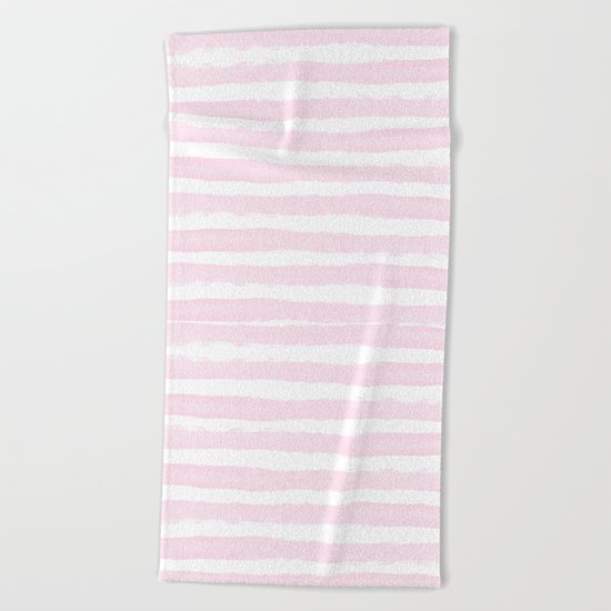 Pink handpainted stripes on clear white Beach Towel