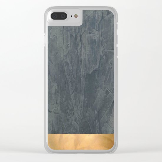 Slate Gray Stucco w Shiny Copper Metallic Trim - Faux Finishes - Rustic Glam Clear iPhone Case