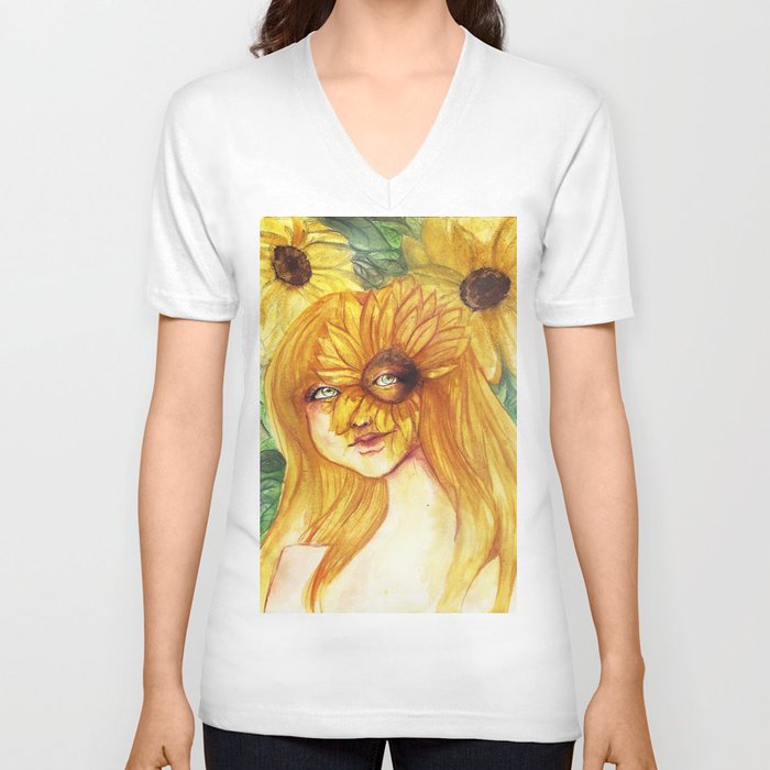 Sunflower Eyelashes V Neck T Shirt