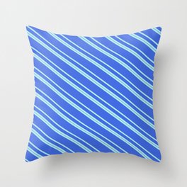 [ Thumbnail: Turquoise & Royal Blue Colored Lined Pattern Throw Pillow ]