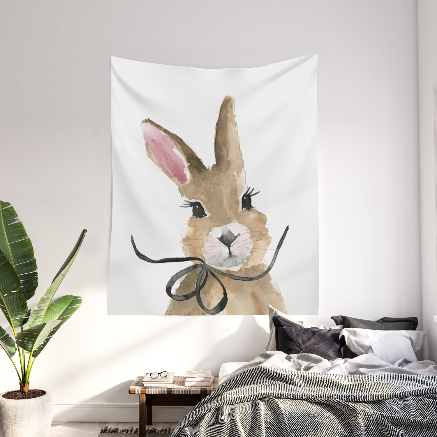 Bunny · Bunny Love · Baby Bunny · Bunny with Bow · Cute Bunny Wall Tapestry  by MercedesLopezCharro | Society6