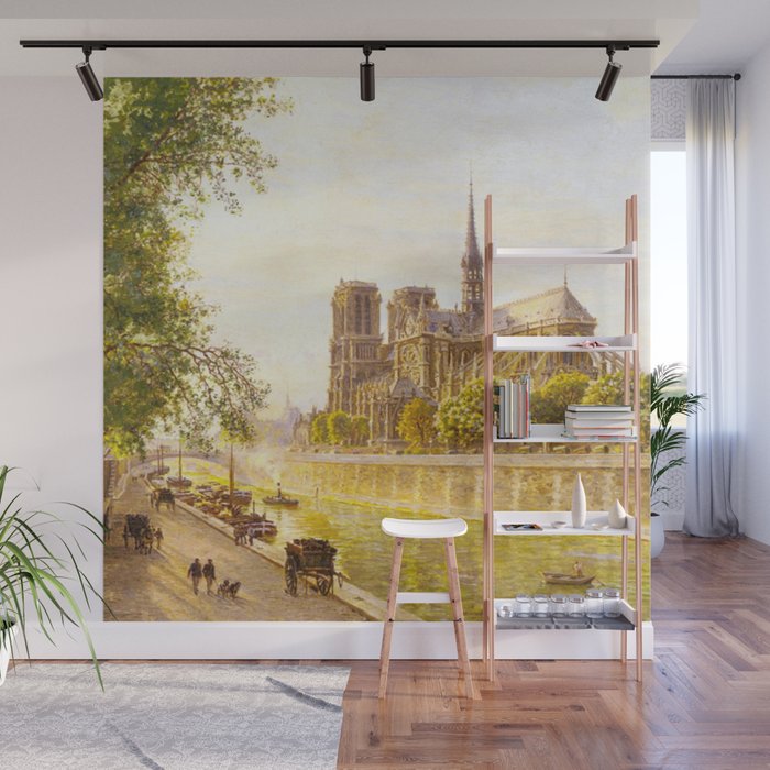 L'lle de la Cite and the Cathedral of Notre Dame, Paris from Quai Montebello by Firmin Girard Wall Mural