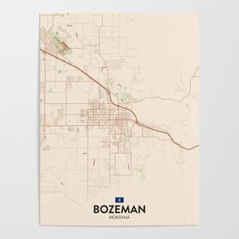 Bozeman, Montana, United States - Vintage City Map Poster