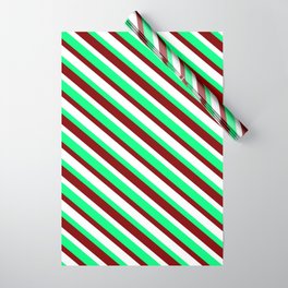 [ Thumbnail: Maroon, White, and Green Colored Striped Pattern Wrapping Paper ]