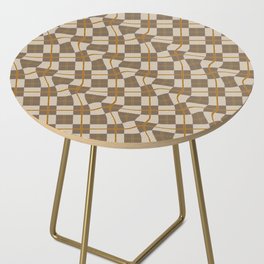 Warped Checkerboard Grid Illustration Earth Tone Color Side Table