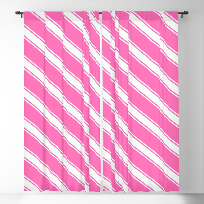 Hot Pink and Mint Cream Colored Striped/Lined Pattern Blackout Curtain