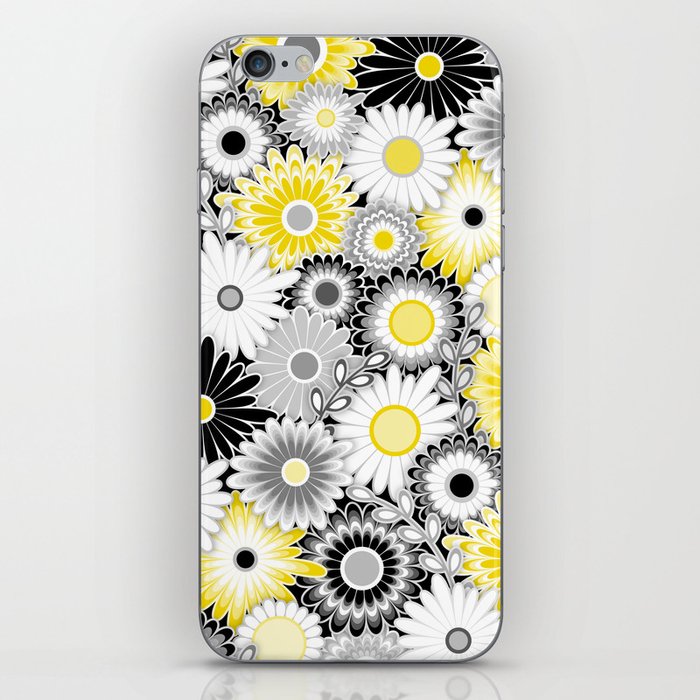 Modern Paper Cut Flower Pattern // Daisy Floral Print // Yellow, Gray, Black and White iPhone Skin