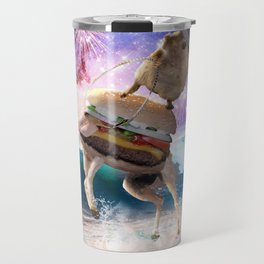 Cowboy Hamster Riding Burger In Beach Space Travel Mug