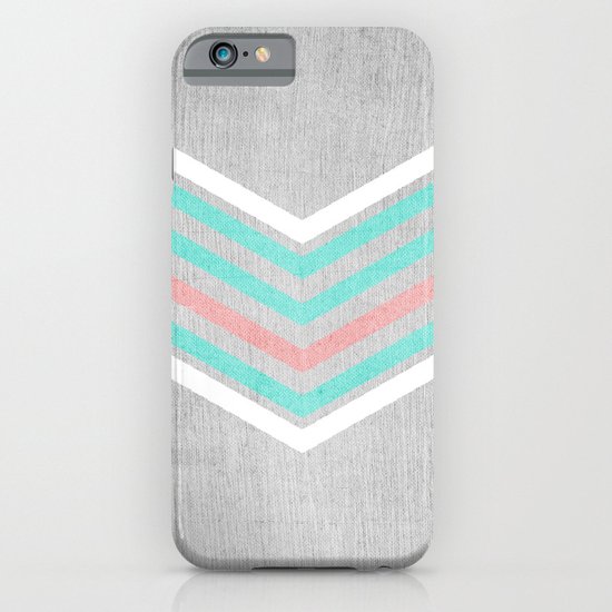 Teal, Pink and White Chevron on Silver Grey Wood iPhone & iPod Case