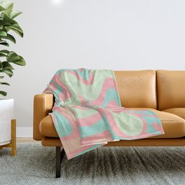 Retro Liquid Swirl Abstract Pattern in Pastel Sherbet Blush Pink and Mint Throw Blanket