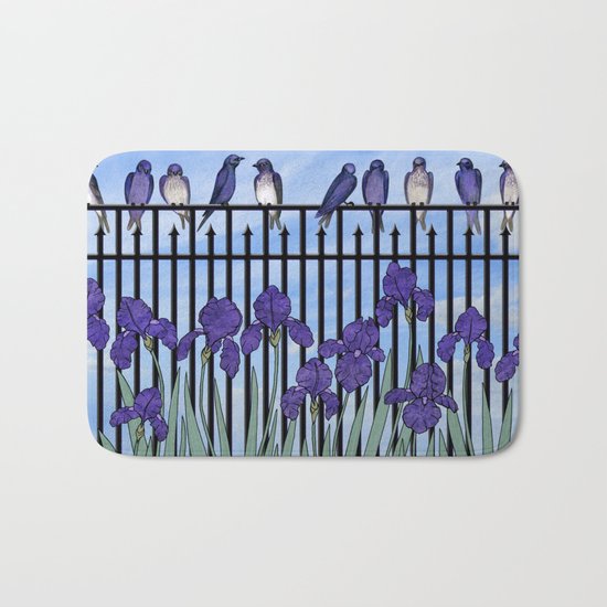 purple martins & purple irises Bath Mat