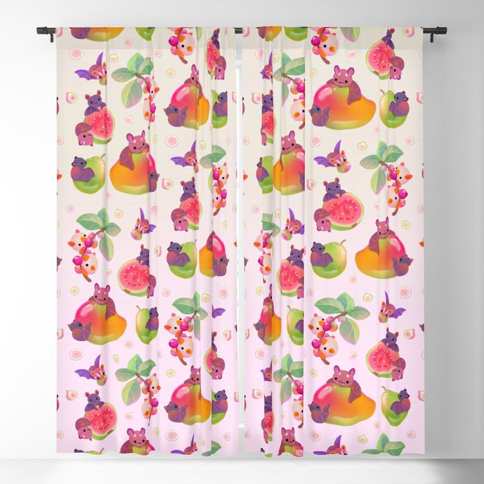  Fruit and bat - pastel Blackout Curtain