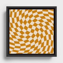 70s Retro Warped Grid in Yellow & Beige Framed Canvas