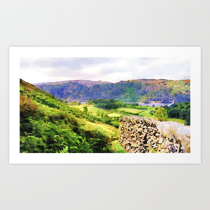 Dry Stone Wall Overlooking A Valley Lake District Uk