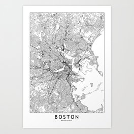 Boston White Map Art Print