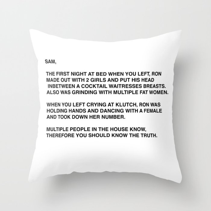 Anonymous Letter To Sammi Sweetheart Jersey Shore Throw Pillow By