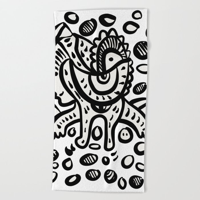 Bubble Graffiti Creature Black and White Art Beach Towel