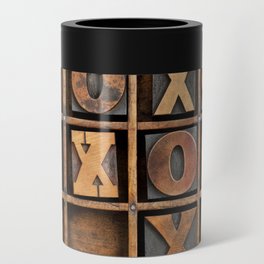 tic-tac-toe or noughts and crosses game - vintage letterpress ing block X and O in wooden grunge typesetter box with dividers Can Cooler