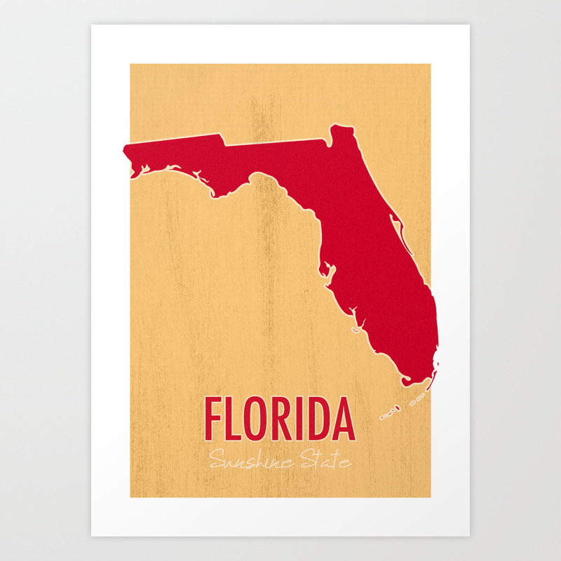 Florida State Map The Sunshine State Art Print By Finallysunshine Society6