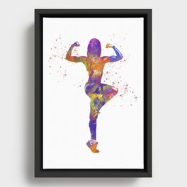 Young man practices fitness in watercolor Framed Canvas