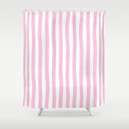 Pink and White Cabana Stripes Palm Beach Preppy Shower Curtain