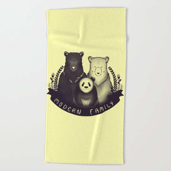 Modern Bear Family (Yellow) Beach Towel