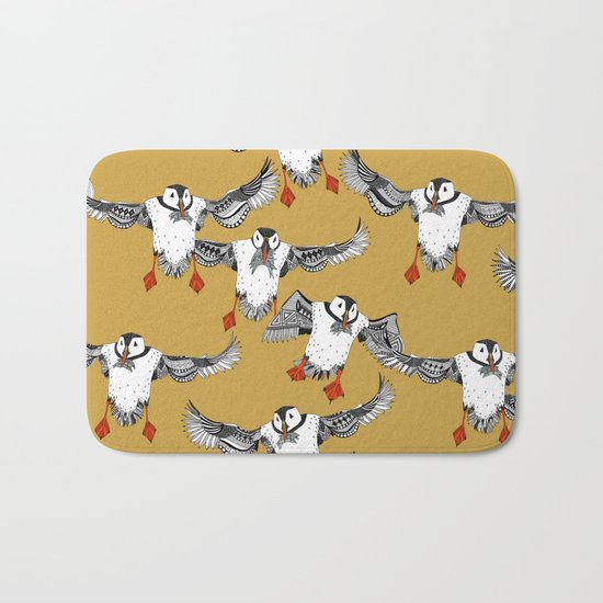 Atlantic Puffins gold Bath Mat