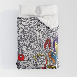 Pattern Doddle Hand Drawn  Black and White Colors Street Art Duvet Cover