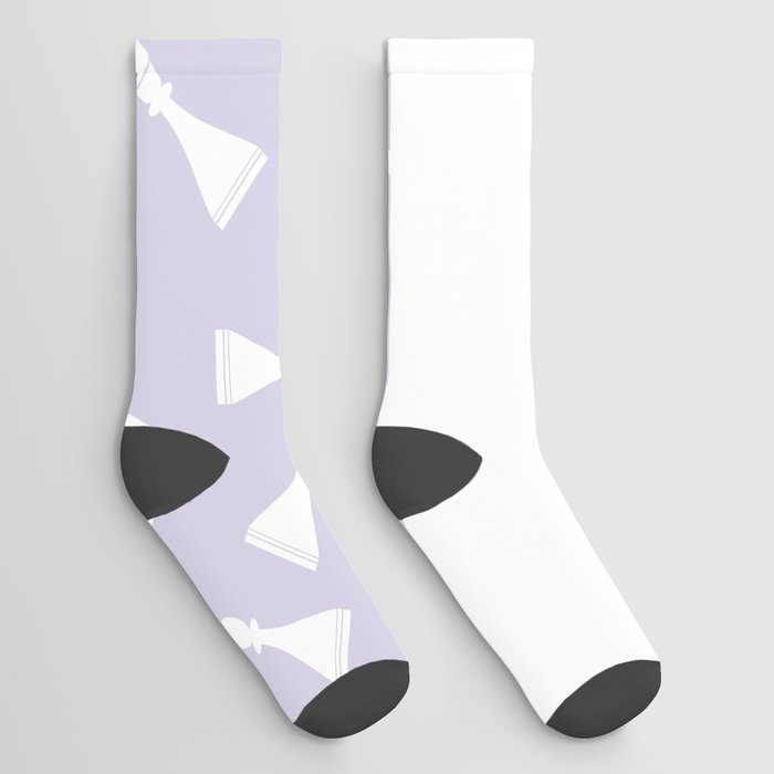 White Chess Pieces on Pastel Lilac and White Horizontal Split Socks