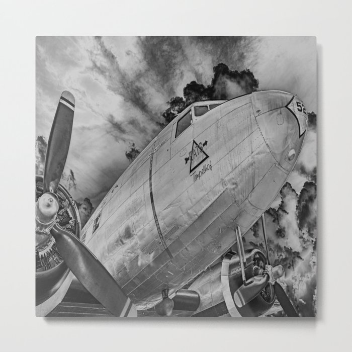 Airplane Propellors Vintage Flight Travel Aircraft Black And White Print Metal Print