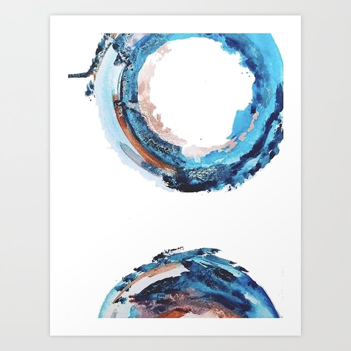Galaxies Collide: a minimal, abstract watercolor in blues and pink by Alyssa Hamilton Art Art Print