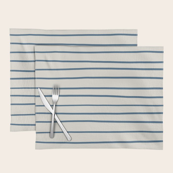 Blue Hand Drawn Horizontal Lines on Linen White Pairs To 2020 Color of