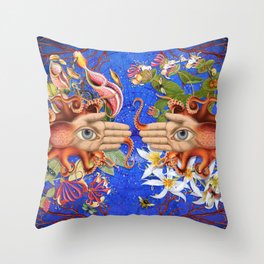 Octopus Floral Fantasy Throw Pillow