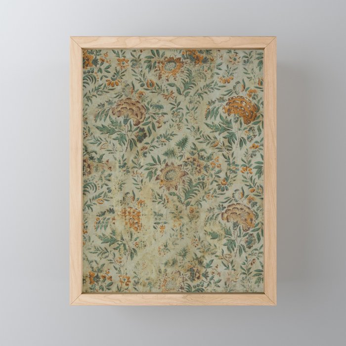 Distressed Antique Floral Chintz Pattern Framed Mini Art Print