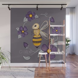 Bee Blossoms with gray Wall Mural