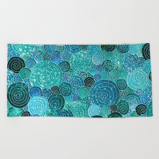Abstract blue& green glamour glitter circles and dots for Girls and ladies Beach Towel