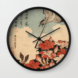 Hokusai Cuckoo and azaleas -hokusai,manga,japan,Katsushika,cuckoo,azaleas,Rhododendron Wall Clock